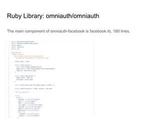 Ruby Library: omniauth/omniauth
The main component of omniauth-facebook is facebook.rb, 180 lines.
 