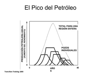 El Pico del Petróleo Transition Training 2009 TOTAL PARA UNA  REGIÓN ENTERA AÑOS PRODUCCIÓN PETROLERA ANUAL (AUMENTO DEL RENDIMIENTO) POZOS INDIVIDUALES 
