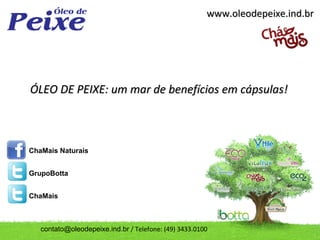 www.oleodepeixe.ind.br




ÓLEO DE PEIXE: um mar de benefícios em cápsulas!



ChaMais Naturais


GrupoBotta


ChaMais



   contato@oleodepeixe.ind.br / Telefone: (49) 3433.0100
 