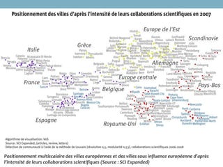 Positionnement multiscalaire des villes européennes et des villes sous influence européenne d’après
l’intensité de leurs collaborations scientifiques (Source : SCI Expanded)
12
 