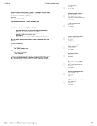 11/18/2014 O level Accounting Notes 
Financial Accounting 
ashu1983 
58,737 views 
presentation slide on Accounting 
General ledger & trial balance 
DAFFODIL INTERNATIONAL 
UNIVERSITY,DHAKA,BANGLADESH 
32,897 views 
Primary source documents 
Barbara King 
1,176 views 
Chapter 7 posting journal entries to 
general ledger accounts 
Iva Walton 
107,855 views 
Additional Notes On Topic 4 
Source Documents 
mandalina landy 
3,131 views 
Manufacturing account 
Sam Catlin 
876 views 
Manufacturing account ppt @ mba 
finance 
MBA CORNER By Babasab Patil 
(Karrisatte) 
2,467 views 
Advanced english grammar how to 
write english like a pro! 
NOUNPLUS 
266 views 
UITM~incomplete records & single 
entry (sole trader) 
sakura rena 
2,615 views 
http://www.slideshare.net/talhaalhamd/o-level-accounting-notes 4/51 
 