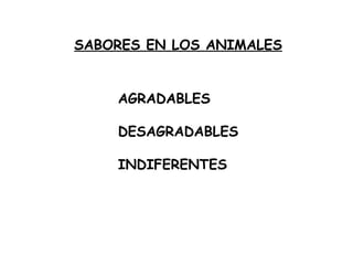 SABORES EN LOS ANIMALES AGRADABLES DESAGRADABLES INDIFERENTES 