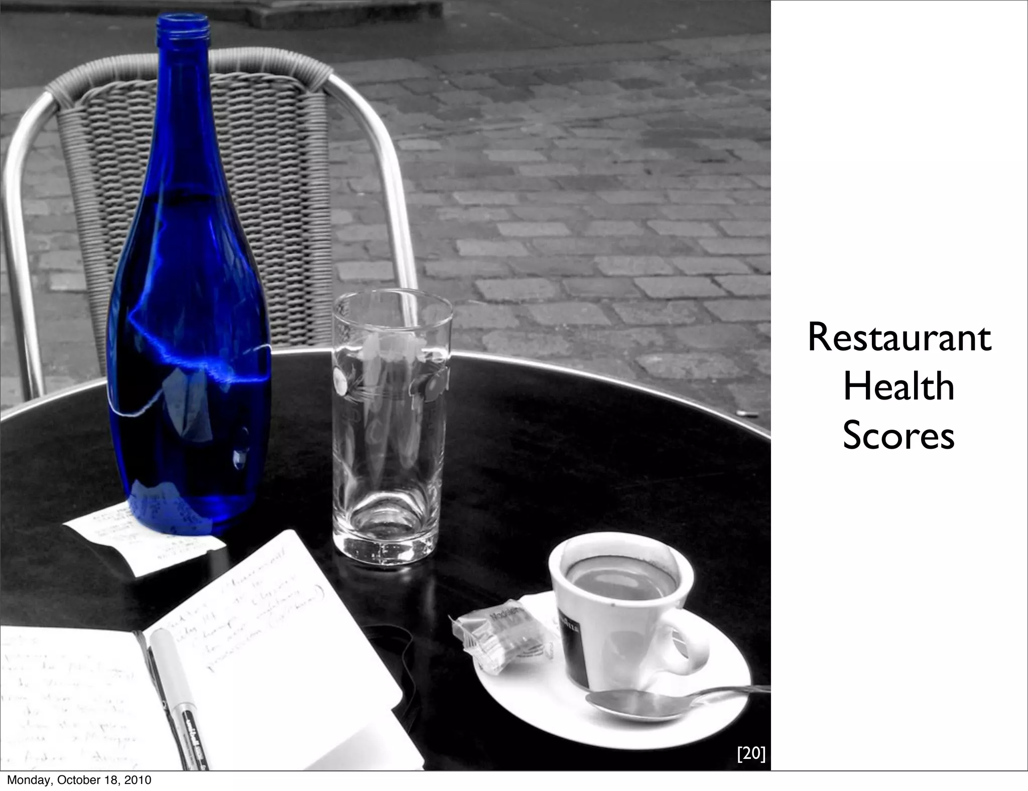 Restaurant
                                    Health
                                    Scores




                           [20]
Monday, October 18, 2010
 