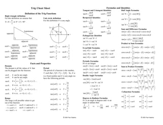 trig cheat sheet calculus trig cheat sheet calculus