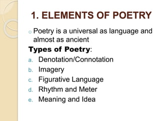 ELEMENTS OF LITERATURE AND THE COMBINED ARTS | PPTX