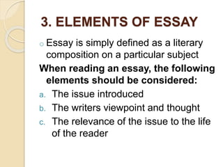 ELEMENTS OF LITERATURE AND THE COMBINED ARTS | PPTX