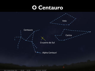 O Centauro
Alpha	
  Centauri	
  
Cruzeiro	
  do	
  Sul	
  
Vela	
  
Carina	
  
Centauro	
  
 
