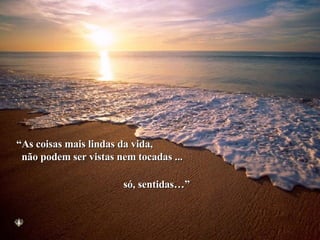 “ As coisas mais lindas da vida, não podem ser vistas nem tocadas ...  só, sentidas…” 