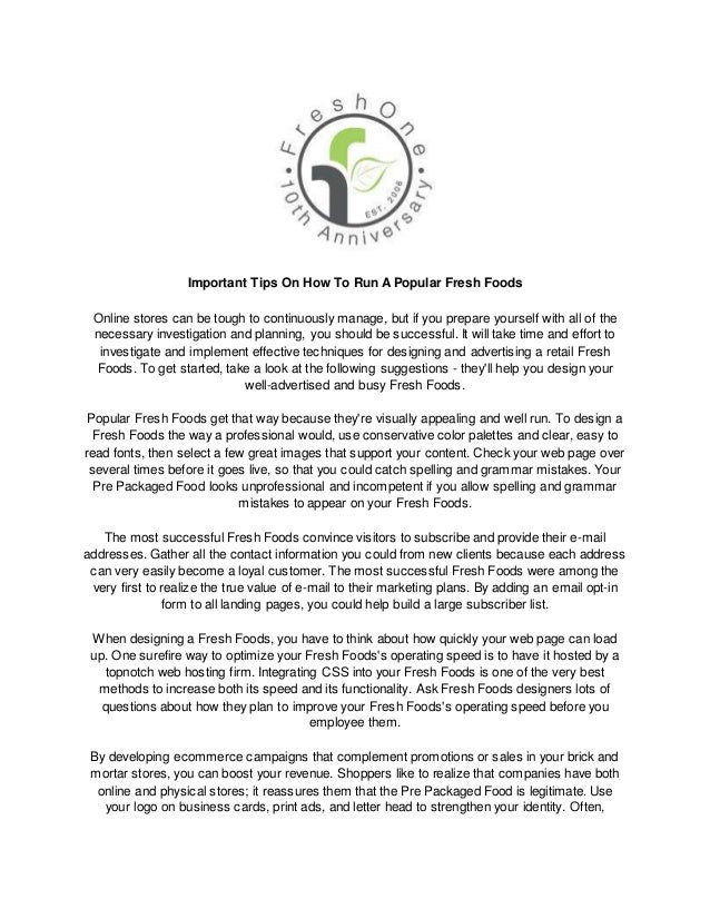 Important tips on how to run a popular fresh foods