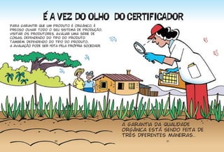 Para garantir que um produto é orgânico, é
preciso olhar todo o seu sistema de produção,
visitar os produtores, avaliar uma série de
coisas, dependendo do tipo do produto.
Também, dependendo do tipo do produto,
a avaliação pode ser feita pela própria sociedade.




                                                     A garantia da qualidade
                                                     orgânica está sendo feita de
                                                     três diferentes maneiras...
                        20                                          21
 