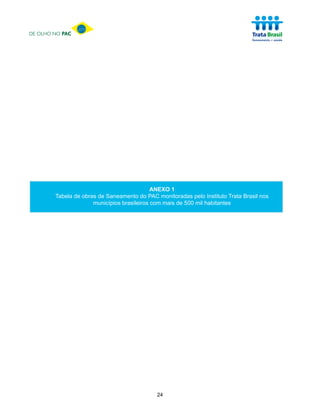 DE OLHO NO PAC




                                             ANEXO 1
        Tabela de obras de Saneamento do PAC monitoradas pelo Instituto Trata Brasil nos
                      municípios brasileiros com mais de 500 mil habitantes




                                              24
 