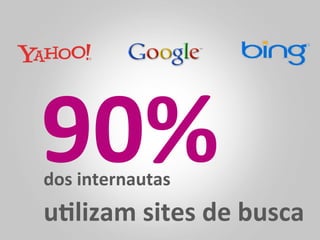 90%	
  
dos	
  internautas	
  
u<lizam	
  sites	
  de	
  busca	
  
 