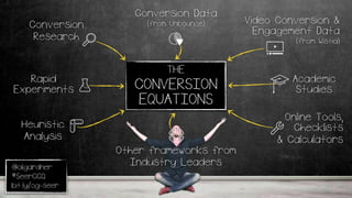 @oligardner
#SeerCCQ
bit.ly/og-seer
THE
CONVERSION
EQUATIONS
Heuristic
Analysis
Online Tools,
Checklists
& Calculators
Rapid
Experiments
Conversion
Research
Video Conversion &
Engagement Data
(from Wistia)
Academic
Studies
Conversion Data
(from Unbounce)
Other frameworks from
Industry Leaders
 