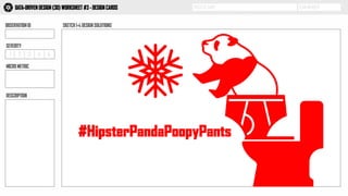 PROJECT NAME TEAM MEMBERDATA-DRIVEN DESIGN (3D) WORKSHEET #3 - DESIGN CARDS
OBSERVATION ID SKETCH 1-4 DESIGN SOLUTIONS
3D
1 2 3 4 5
SEVERITY
MICRO METRIC
DESCRIPTION
#HipsterPandaPoopyPants
 