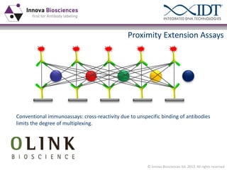 Proximity Extension Assays

Conventional immunoassays: cross-reactivity due to unspecific binding of antibodies
limits the degree of multiplexing.

© Innova Biosciences ltd. 2013. All rights reserved

 