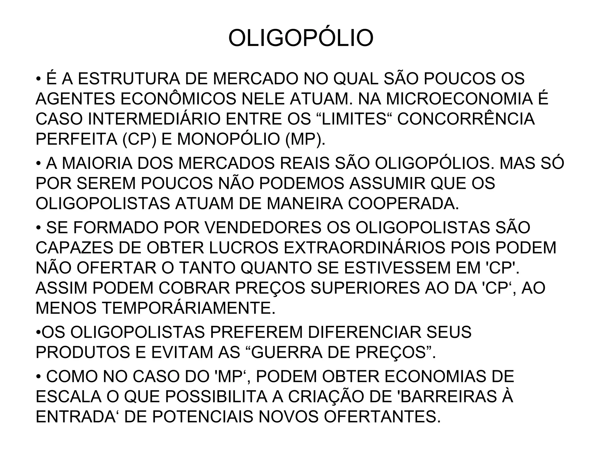 Introdução dos Oligopólios e Cartéis pela Teoria dos Jogos | PPT