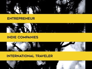 Entrepreneur
International Traveler
Indie Companies
 
