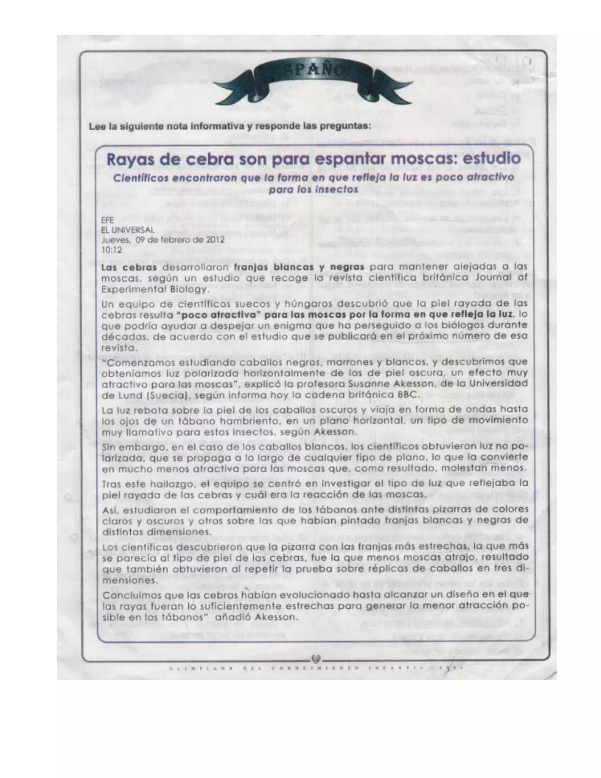 OLIMPIADA DEL CONOCIMIENTO 6° grado