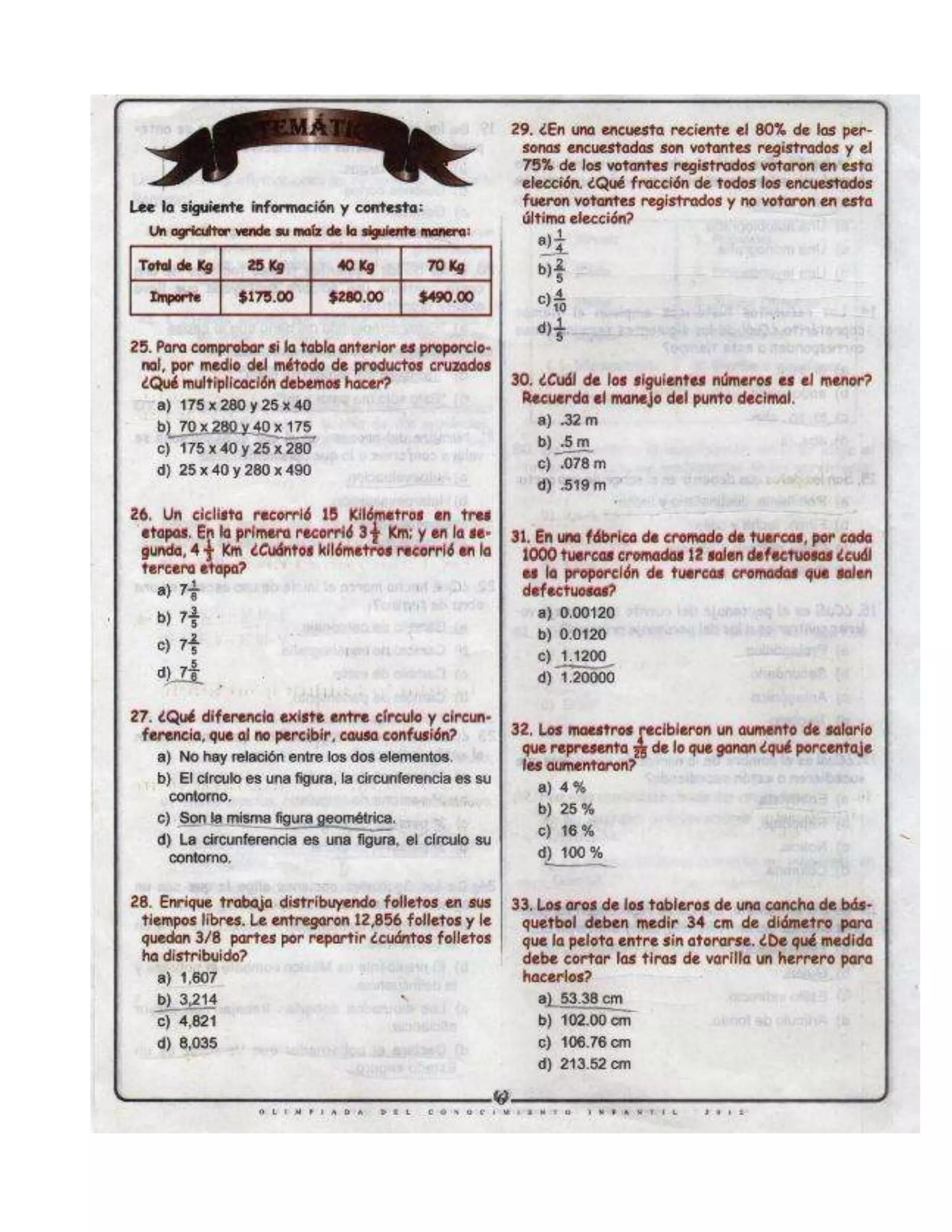 OLIMPIADA DEL CONOCIMIENTO 6° grado