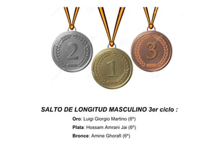 SALTO DE LONGITUD MASCULINO 3er ciclo :
Oro: Luigi Giorgio Martino (6º)
Plata: Hossam Amrani Jai (6º)
Bronce: Amine Ghorafi (6º)
 