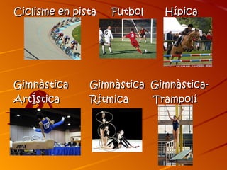 Ciclisme en pista   Futbol   Hípica




Gimnàstica     Gimnàstica Gimnàstica-
ArtÍstica      Rítmica    Trampolí
 