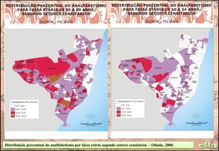 Distribuição percentual do analfabetismo por faixa etária segundo setores censitários - Olinda, 2000.
 
