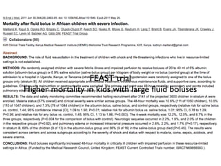 FEAST trial
Higher mortality in kids with large fluid boluses
 