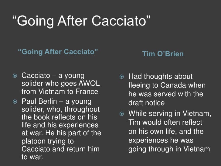 moral ambiguity in going after cacciato Ambiguity of war posted on may 20, 2004 by mark sample right now i’m reading tim o’brien’s 1978 novel going after cacciato. moral ambiguity in going after cacciato Ambiguity of war posted on may 20, 2004 by mark sample right now i’m reading tim o’brien’s 1978 novel going after cacciato.