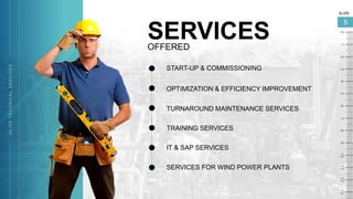 SERVICES
OFFERED
START-UP & COMMISSIONING
SLIDE
5
SERVICES FOR WIND POWER PLANTS
OPTIMIZATION & EFFICIENCY IMPROVEMENT
TURNAROUND MAINTENANCE SERVICES
TRAINING SERVICES
IT & SAP SERVICES
 