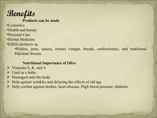 <ul><li>Benefits </li></ul><ul><ul><li>Products can be made </li></ul></ul><ul><li>Cosmetics </li></ul><ul><li>Health and ...