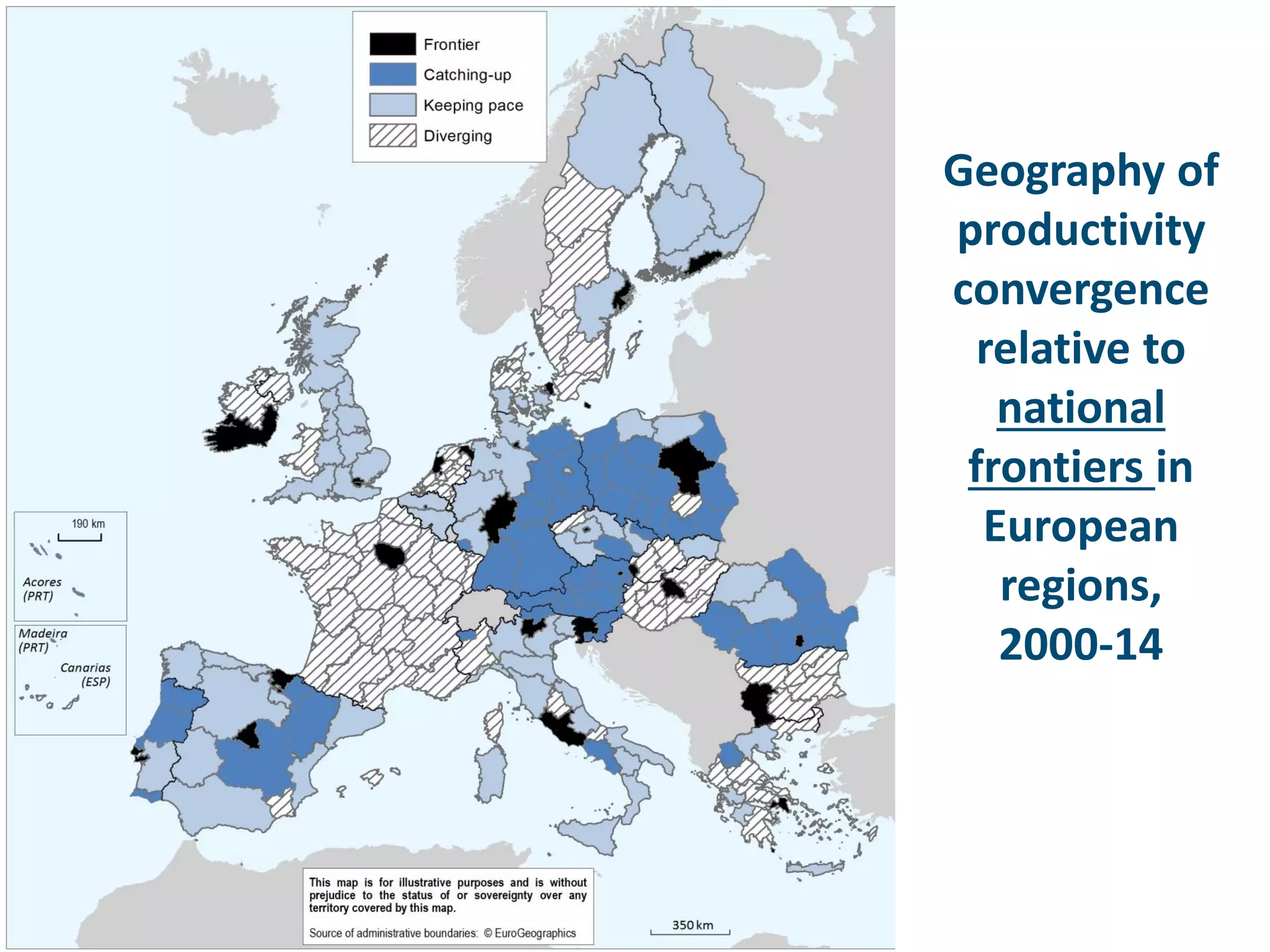 Geography of
productivity
convergence
relative to
national
frontiers in
European
regions,
2000-14
 