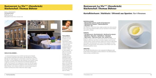 Restaurant La Vie*** (Osnabrück)
Küchenchef: Thomas Bühner

Restaurant La Vie*** (Osnabrück)
Küchenchef: Thomas Bühner

Krahnstr. 1-2, 49074 Osnabrück
www.restaurant-lavie.de
Kontakt: 0541 - 33 11 50
info@restaurant-lavie.de
Öffnungszeiten: Di-Sa ab 19 Uhr, Fr und Sa ab 12 Uhr

Kartoffelschaum / Kürbiseis / Olivenöl aus Spanien. Für 4 Personen

KARTOFFELSCHAUM:
• 300g Kartoffeln (gekocht, gepellt und durchgepresst)
• 100g Olivenöl aus Spanien • 150g Kartoffelwasser
• 150g Sahne • Salz
Alle Zutaten im Thermomix mixen, salzen und durch ein Sieb streichen.
Nun in eine Espumaflasche füllen und zum Servieren in einem Wasserbad auf 85° erhitzen.
C

HERZLICH WILLKOMMEN ...
... im Gourmet-Restaurant la vie. Inmitten der historischen Altstadt
von Osnabrück, gegenüber dem Rathaus des Westfälischen Friedens,
befindet sich unser Restaurant. Unsere Kulisse ist das Haus Tenge: 1813
zum Wohn- und Geschäftshaus für den Kaufmann Ernst Friedrich Tenge
umgebaut, wurde das unter Denkmalschutz stehende Gebäude mit
sanfter Hand restauriert und modernisiert. Heute, fast 200 Jahre später,
gibt das stattliche klassizistische Gebäude unserer Küchenkunst einen
edlen Rahmen. Und in diesem möchten wir unserem Namen gerecht
werden und Ihnen die schönen Seiten des Lebens zeigen.

34

Die Deutschlandtour

Thomas Bühner
zählt seit mehr als
20 Jahren zur Liga
der deutschen
Spitzenköche. Nach
vielen motivierenden
Auszeichnungen
wurde der geborene
Westfale Ende 2011
mit dem 3. Michelin-Stern bedacht - als
einer von nur neun
Köchen in Deutschland. Mit seiner
avantgardistischen,
dreidimensionalen
Aromenküche hat er
in den letzten zehn
Jahren einen ganz eigenen Stil entwickelt.
Dabei verstehen sich
höchste Produktqualität und höchster Zubereitungs-Standard
ganz von selbst.

© Thomas Bühner/ La Vie

KÜRBISEIS:
• 15g Ingwerwurzel • 30g Zwiebelwürfel • 30g Olivenöl aus Spanien
• 450g Kürbis • 500g Sahne • 70g Weißwein • 160g Eigelb
• 100g Trimolin • 150g Creme Fraiche • Salz • Kashmir Curry
Zwiebeln, Ingwer und Curry in Olivenöl aus Spanien anschwitzen, mit
Weißwein ablöschen, den Kürbis und Sahne zugeben, weich kochen
und fein pürieren. Danach passieren. Eigelb und Trimolin im Wasserbad
aufschlagen, die Kürbismasse und Creme Fraiche zugeben, zur Rose
abziehen und abschmecken. Nun passieren, auf Eis kühlen und in der
Eismaschine gefrieren lassen.
ANRICHTEN:
Den Kartoffel-Olivenölschaum in eine vorgewärmte Kaffeetasse oder
ähnlich kleine Schale spritzen und eine Nocke Eis in der Mitte platzieren.
Sofort servieren und direkt essen.

© Thomas Bühner/ La Vie

35

 