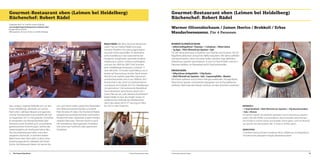 Gourmet-Restaurant oben (Leimen bei Heidelberg)
Küchenchef: Robert Rädel

Gourmet-Restaurant oben (Leimen bei Heidelberg)
Küchenchef: Robert Rädel

Lingentaler Hof 2-10 · D-69181 Leimen-Lingental
www.landgut-lingental.de/gourmet-restaurant-oben
Kontakt: 06224-9210933
Öffnungszeiten: Di-Sa ab 18 Uhr, So und Mo Ruhetage

Das Landgut Lingental befindet sich vor den
Toren Heidelbergs, oberhalb von Leimen.
Nach einer 2-jährigen Bauzeit und gastronomischer Konzeptionierung erstrahlte der Hof
im September 2013 in nie geahnter Schönheit.
Es entstanden von Blumenwerkstatt über
Patisserie sowie Vinothek auch verschiedene
gastronomische Einrichtungen, welche das
Gesamtergebnis als Ausflugsziel abrunden.
Das Gourmetrestaurant oben unter dem
verglasten Dachstuhl, in welchem Robert
Rädel hinter dem Herd steht, ist jetzt schon
Anziehungspunkt für Liebhaber der feinen
Küche. Das Restaurant bietet mit seinem Ka-

52

Die Deutschlandtour

Warmer Olivenölschaum / Jamon Iberico / Brokkoli / Erbse
Mandarinenessenz. Für 4 Personen

min und seinen vielen natürlichen Materialien
eine Wohnzimmeratmosphäre und bietet
Platz für etwa 25 Gäste. Der Küchenstil Rädels
spiegelt eine produktorientierte und kreative
Handschrift wider. Regionale Zutaten werden
natürlich fokussiert. Dennoch kocht er auch
mit vertretbaren überregionalen Produkten
wie Lamm aus Frankreich oder spanischen
Produkten.

Robert Rädel. Mit dem Gourmet-Restaurant
„oben“ hat sich Robert Rädel eine angemessene Plattform für seine junge kreative
Gourmet-Küche geschaffen. Er absolvierte
seine Ausbildung in der Gastronomie der
Dresdener Semperoper, sammelte Auslandserfahrung in Zürich, London und Bangkok,
und war von 2005 bis 2007 Chef Tournant
beim Heidelberger Restaurant „Schwarz“ (1
Stern Michelin, 16 Punkte Gaullt Millau), wo er
bereits auf Sterneniveau kochte. Nach seinem
Abschluss als staatlich geprüfter Gastronom
und Küchenmeister war er von 2008 bis 2011
Küchenchef in der „Ente“ im Seehotel Ketsch
und danach bis Frühjahr 2013 im Heidelberger
„Simplicissimus“. Der kulinarische Reiseführer
Gusto bewertete seine Küche zuletzt mit 7
Gusto-Pfannen als „weit überdurchschnittlich“.
Robert Rädel ist einer der beiden Sieger im
süddeutschen Vorfinale des Wettbewerbs
„Koch des Jahres 2012/13“ und zog im Oktober 2013 in das Finale ein.

WARMER OLIVENÖLSCHAUM:
• 200ml Geflügelfond • Thymian • 1 Schalotte • 100ml Sahne
• 1g Agar • 70ml Olivenöl aus Spanien • Salz
Für den Olivenölschaum Schalotten und Thymian anschwitzen, mit Geflügelfond ablöschen und auf die Hälfte reduzieren. Mit Sahne auffüllen
und abschmecken, dann mit etwas Stärke und dem Agar abbinden.
Olivenöl aus Spanien einmontieren, in eine Isi-Flasche füllen und mit 2
Patronen befüllen. Im Wasserbad auf 65 Grad warmstellen.
ERBSENCREME:
• 500g Erbsen (tiefgekühlt) • 150g Butter
• 20ml Olivenöl aus Spanien • Salz • Cayennepfeffer • Muskat
Die Erbsen auftauen und in einem Sieb gut ausdrücken. Flüssige Butter,
Olivenöl aus Spanien und Gewürze dazugeben und im Pacojetbecher
einfrieren. Mehrmals durchlassen und kurz vor dem Anrichten erwärmen.

BROKKOLI:
• 1 Kopf Brokkoli • 20ml Olivenöl aus Spanien • 10g Rauchmandeln

• Salz • Zitrone

Die grünen Spitzen des Brokkolis abhobeln und in Olivenöl aus Spanien
braten. Mit Salz, Pfeffer und zerstoßenen Rauchmandeln abschmecken.
Die Strünke in schöne Stücke zuschneiden, leicht salzen  und mit Olivenöl
aus Spanien einvakuumieren. Bei 75 Grad ca. 30 Min. garen.
ANRICHTEN:
3 Scheiben Ibericoschinken, kandierte Oliven, Afilakresse und Rapsblüten,
Tomatenmüsli, gepoppter Fregola, Mandarinenpüree

© Gourmetrestaurant oben

© Gourmetrestaurant oben

53

 