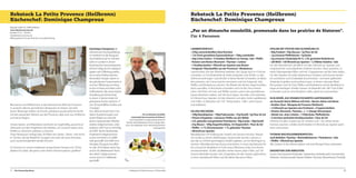 Rebstock La Petite Provence (Heilbronn)
Küchenchef: Dominique Champroux

Rebstock La Petite Provence (Heilbronn)
Küchenchef: Dominique Champroux

Eppinger Straße 43, 74080 Heilbronn
www.rebstock-provence.de
Kontakt: 07131 – 4054351
info@rebstock-provence.de
Öffnungszeiten: Di-Sa ab 18:30 Uhr, So und Mo Ruhetag

Bienvenue und Willkommen in der kulinarischen Welt der Provence.
In unserem kleinen gemütlichen Restaurant im Herzen von Heilbronn-Böckingen bieten wir frische, gehobene provenzalische Küche
mit den passenden Weinen aus der Provence, aber auch aus Heilbronn
und seiner Region.
Unsere Speise- und Menükarte wechseln wir regelmäßig, passend zur
Jahreszeit und den Angeboten des Marktes, um unseren Gästen eine
Vielfalt an Gerichten anbieten zu können.
Unser Restaurant verfügt über 20 Plätze mit Zweier-, Vierer- und Sechser-Tischen, die bei Bedarf für Gruppen mit mehr als sechs Personen
auch zusammengestellt werden können.
Im Sommer ist unsere mediterran eingerichtete Terrasse mit 18 Sitzplätzen für Gäste, die gerne unter freiem Himmel speisen, geöffnet.

76

Die Deutschlandtour

„Par un dimanche ensoleillé, promenade dans les prairies de Sisteron“.
Für 4 Personen
Dominique Champroux absolvierte eine Kochausbildung
in Frankreich in der Burgund.
Anschließend war er mehrere
Jahre in London in einem
französischen Sternerestaurant
als Koch tätig, bis ihn Staatsaufgaben nach Offenburg riefen,
wo er seine Ehefrau kennenlernte.Nach einigen Jahren in
der gehobenen Gastronomie in
und um Offenburg verschlug
es ihn ins Elsass und dann nach
Südfrankreich. Bei seiner letzten
Anstellung als Küchenchef,
in einem 3-Sterne-Hotel mit
gehobener Küche, erhielt er 17
von 20 Gault Millau-Punkte und
3 Hauben.
Von 2005 bis heute hat er mit
vielen Auszeichnungen und
ersten Plätzen an verschiedenen, bedeutenden Wettbewerben teilgenommen, unter
anderem 2007 hat er mit Erfolg
am MOF (beste Handwerker
Frankreichs) teilgenommen
und es immerhin in’s Halbfinale geschafft. Seit 2009 ist er
Disciples d’Auguste Escoffier.
Im Jahr 2010 haben seine Frau
und er am Wettbewerb “Koch
des Jahres” teilgenommen
und es auch in’s Halbfinale
geschafft.

LAMMRÜCKENFILET:
• 350g Lammrückenfilet ohne Knochen
• 1 EL frisch gemahlene Espressobohnen • 100g Lammhüfte
• 50g Crème fraîche • 4 Scheiben Weißbrot vor Vortag • Salz • Pfeffer
• Kräuter zum Braten (Rosmarin • Thymian • Lorbeer
• 1 Knoblauchzehe) • Olivenöl aus Spanien zum Braten
• Farigoule (Thymianlikör aus der Provence) • Muskatnuss
Lammrücken von der Silberhaut befreien, der Länge nach in 4 Stücke
schneiden, in Frischhaltefolie als Rolle einpacken und 30 Min. in den
Gefrierschrank legen. Lammhüfte in kleine Würfel schneiden, im Mixer
fein pürieren, mit Crème fraîche montieren und mit Farigoule, Salz,
Pfeffer und Muskatnuss würzen. Die Ränder des Brotes wegschneiden,
dünn ausrollen, in Rechtecke schneiden und mit der Farce bestreichen. Die Filets mit Salz und Pfeffer würzen und in den gemahlenen
Espressobohnen wälzen. Auf die Farce legen, einrollen und zubinden.
Im Olivenöl aus Spanien mit den Kräutern von allen Seiten goldbraten
und 4 Min. im Backofen auf 150 °
fertig braten. 3 Min. ruhen lassen
und halbieren.

„Par un dimanche ensoleillé,
promenade dans les prairies de Sisteron“
Lammrückenfilet im Espressobrotmantel mit
Thymian-Wacholderbeeren-Pistou, salzigen Macarons mit Ziegenkäse und in Olivenöl pochiertem
Gartengemüse

© Rebstock La Petite Provence. © Florian Bolk

SALZIGE MACARONS:
• 100g Mandelpulver • 100g Puderzucker • 35g Eiweiß • 5g Fleur de Sel
• Piment d’Espelette • schwarzer Pfeffer aus der Mühle
• 2 EL gehackte und geröstete Pinienkerne • 90g Zucker • 40g Eiweiß
• 25g Wasser • 100g Ziegenfrischkäse, 5cl Ziegenmilch • Fleur de Sel
• Pfeffer • ½ TL Zitronenzesten • 1 TL gehackter Thymian
• Olivenöl aus Spanien
Mandelpulver mit Puderzucker, Eiweiß und Gewürz mischen. Wasser
mit Zucker zu einem dickflüssigen Läuterzucker kochen und peu à
peu das zu Schnee geschlagene Eiweiß zugeben, um ein Merengue zu
machen. Mandelpulvermischung unterrühren, in einen Spritzbeutel füllen und auf ein Backblech in Form eines Plätzchens (zirka 3cm Durchmesser)verteilen. 30 Min. draußen stehen lassen, dann 9 Min. auf 150
Grad im Backofen backen. Den Ziegenkäse mit alle Zutaten glattrühren,
in einen Spritzbeutel füllen und die kalten Macarons füllen.

OPALINE MIT PFEFFER UND OLIVENÖLMILCH:
• 80g Fondant • 50g Glucose • 5g Fleur de Sel
• 1g schwarze Pfefferkörner • 5g Butter
• 5g schwarze Schokolade 85 % • 2 EL geröstete Kürbiskerne
• 2dl Milch • 1dl Olivenöl aus Spanien • 1,5 Blätter Gelatine • Salz
Für die Olivenölmilch die Milch mit Salz, Olivenöl aus Spanien und
eingeweichter und aufgelöster Gelatine mischen. Dann passieren, in
einen Sahnespender füllen und mit 2 Gaspatronen auf die Seite stellen.
Für den Opaline ein helles Karamell aus Fondant und Glucose herstellen und Butter und Schokolade einschmelzen.  Auf einen gefetteten
Arbeitstisch gießen und trocknen lassen. In einem robusten Mixer
fein pulvern und mit Salz, Pfeffer und Kürbiskerne auf ein Backblech in
lange rechteckigen Streifen streuen. Im Backofen bei 180° bis 8 Min.
6
schmelzen und um eine Ringform rollen, damit sie rund werden.
IN OLIVENÖL AUS SPANIEN POCHIERTES GARTENGEMÜSE:
zur Auswahl: kleine Möhren mit Grün • Navets, kleine rote Beete
• Knollen-Ziest • Musquée de Provence (Kürbisart)
• ½l Olivenöl aus Spanien zum Pochieren • 2 Ingwerscheiben
• Kräuter (Rosmarin, Thymian,...) • ½ Stange Zitronengras
• Abrieb von einer Limette • 1 Chilischote, Pfefferkörner
• 2 mit Haut zerdrückte Knoblauchzehen • Fleur de Sel
Olivenöl mit allen Zutaten auf 50°
erhitzen und 1 Std. ziehen lassen.  
Gemüse waschen, schälen, leicht bissfest im Olivenöl aus Spanien pochieren und würzen.
THYMIAN-WACHOLDERBEERENPISTOU:
nach Belieben: Thymian • Wacholderbeeren • Pinienkerne • Salz
• Pfeffer • Olivenöl aus Spanien
Alle Zutaten in den Mörser geben und eine flüssige Pistou zubereiten.
DEKORATION ZUM ANRICHTEN:
buntes Gemüsepüree (Pastinake, Topinambur, Kerbelwurzel), Gemüsechips
(Vitelotte, Schwarzwurzel), Kräuter (Sellerie, Thymian, Wasserkresse, Portulak)

77

 