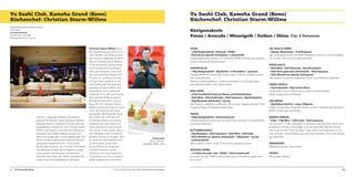 Yu Sushi Club, Kameha Grand (Bonn)
Küchenchef: Christian Sturm-Willms

Yu Sushi Club, Kameha Grand (Bonn)
Küchenchef: Christian Sturm-Willms

Hotel Kameha Grand, Am Bonner Bogen 1
53227 Bonn
www.yusushiclub.de
Kontakt: 0228 - 4334 5000
Öffnungszeiten: Di-Sa 19-23 Uhr

Königsmakrele
Ponzu / Avocado / Misoeigelb / Daikon / Shiso. Für 4 Personen

Auf der 5. Etage des Kameha Grand Bonn
begrüßt Sie herzlich unsere Restaurantleiterin
Melanie Hetzel in unserem Yu Sushi Club. Die
ausgefallenen Kreationen von Christian SturmWillms und unseren Sushi-Meistern Mitsuhiro
Masutani und Takashi Nikaido werden mit
dem hervorragenden Service abgerundet. Probieren Sie die authentische asiatische Küche,
zeitgemäß interpretiert als 2- bis 6-GangMenü oder à la carte.  Der Yu Sushi Club bietet
ein exklusives Ambiente mit eigener Lounge
sowie großer Dachterrasse und herrlicher
Aussicht. Hoch über dem Rhein verwöhnt Sie
unser Team mit ausgefallenen Genüssen.

98

Die Deutschlandtour

Christian Sturm-Willms. Nach
der Ausbildung zum Koch in einem kleinen und bodenständigen Hotel in Siegburg bei Bonn
zog es Christian Sturm-Willms
in die gehobene Gastronomie.
Vom Kurhaus Binz auf Rügen,
über das Interalpen Tirol und
das Gourmethotel Alpenhof in
Tirol bis ins Landhaus Stricker
auf Sylt. Dort wurde er in Stil
und Feeling der Sterneküche
geprägt und geschliffen, und
entwickelte nicht zuletzt ein
Faible für Fisch, der auch heute
eine zentrale Rolle in seinem
Küchenstil einnimmt. Seit Anfang 2012 ist Christian SturmWillms Küchenchef des Yu Sushi
Club. Als Gewinner des internationalen Wettbewerbs Koch
des Jahres 2013 hat der erst
26-jährige bereits ein äußerst
erfolgreiches Jahr hinter sich.
Jetzt arbeitetet er gemeinsam
mit seinem Team daran, den ersten Michelin-Stern ins Bonner
Kameha Grand zu bringen. Seite
an Seite mit zwei japanischen
Sushimeistern präsentiert
Sturm-Willms im modernen
Lifestyle-Hotel ein weites
Spektrum von euroasiatischer
Fusionküche bis hin zu traditionellen japanischen Gerichten.   

TATAR:
• 120g Königsmakrele • Shisosalz • Pfeffer
• Olivenöl aus Spanien (Arbequina) • Limettensaft
Königsmakrele fein hacken, mit Shisosalz, Pfeffer, Olivenöl aus Spanien
sowie Limettensaft abschmecken.
SASHIMI SALAT:
• 150g Königsmakrele • 50g Rettich • 4 Shisoblätter • 5g Sesam
Königsmakrele mit einem jap. Sushimesser in dünne Scheiben schneiden und kaltstellen.
Rettich und Shisoblätter in Julienne schneiden, in Eiswasser legen,
ebenfalls kühlstellen. Den Sesam rösten.
MISO SUPPE:
• 250ml Dashifond (Fond aus Wasser und Bonitoflocken)
• 30ml Mirin • 30ml Ozeki Sake • 30ml Sojasauce • 20g Dashipulver
• 50g Misopaste hell/dunkel • 3g Salz
Alle Zutaten zusammen aufkochen. Als Einlage: Seidentofu(20g), Frühlingslauch(20g) und Wakame Algen(20g).
TAKAKI:
• 200g Königsmakrele • Buttermisosauce
Königsmakrele am Stück kurz von jeder Seite anbraten, mit Buttermisosauce abschmecken.

Königsmakrele
Ponzu / Avocado /
Misoeigelb / Daikon / Shiso

© Yu Sushi Club. © Koch des Jahres / Melanie Bauer Photodesign

BUTTERMISOSAUCE:
• 50g Misopaste • 50ml Sojasauce • 50ml Mirin • 50ml Sake
• 50ml Olivenöl aus Spanien (Arbequina) • 100g Butter • 2g Salz
• Limettenabrieb
Alle Zutaten in einem Topf 10 min leicht einkochen lassen.
AVOCADO CRÈME:
• 1,5 Stück Avocado • Salz • Pfeffer • 10ml Limettensaft
Avocado mit Salz, Pfeffer und Limettensaft im Thermomix glatt und
fein mixen.

JAP. MISO-EI-CRÈME:
• 50g jap. Mayonnaise • 10 g Misopaste
Jap. Sushi-Mayonnaise mit heller Misopaste anrühren und nach Belieben mit Salz, Chili und Yuzu abschmecken
PONZU SAUCE:
• 30ml Mirin • 30ml Reisessig • 30ml Bonitofond
• 20ml frisch gepresster Zitronensaft • 10ml Sojasauce
• 10ml Olivenöl aus Spanien (Arbequina)
Alle Zutaten zusammen aufkochen lassen anschließend auskühlen.
PANKO CRUNCH:
• 55g Pankomehl • 20g Cashew Nüsse
Pankomehl rösten, Cashew Nüsse rösten und fein hacken.
Beide Zutaten gut vermengen.
AKA OROSH:
• 50g Daikon (Rettich) • etwas Chilipaste
Daikon auf der Mico Plane fein reiben und mit Chilipaste aromatisieren.
Beide Zutaten gut vermengen.
BEKKOH TAMAGO:
• 6 Eier • 100g Miso • 150ml Sake • 50ml Sojasauce
Eier bei 67C° Min. dämpfen, in Eiswasser abschrecken. Nach dem
15
Auskühlen die Eier aufschlagen und das gestockte Eigelb entnehmen und in einer Paste aus Miso, Sake, Mirin und Sojasauce ca. 24
Std. einlegen. Anschließend aus der Paste nehmen und unter Wasser
gut abspülen.
DEKORATION:
Blätterteig Spirale, Shiso Kresse.
APARTE:
Misosuppe, Sashimi.

99

 