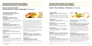 Yu Sushi Club, Kameha Grand (Bonn)
Küchenchef: Christian Sturm-Willms

Yu Sushi Club, Kameha Grand (Bonn)
Küchenchef: Christian Sturm-Willms

Bavette vom Charolais Rind
Olivenöl-Emulsion / Tomate / Süßkartoffel. Für 4 Personen

Karotte / Yuzu / Frischkäse / Pinienkerne. Für 4 Personen

FLANKSTEAK (RIPPENZWISCHENSTÜCK VOM RIND:
• 750g (1 Seite) Flanksteak • Olivenöl aus Spanien (Picual)
• Fleur de Sel • Pfeffer aus der Mühle
Alle Zutaten miteinander vermischen.  

GEBRANNTE PINIENKERNE:
• 60g Pinienkerne • 40g Zucker • 20ml Wasser • ¼ Vanilleschote
• 1 Prise Zimt
Wasser mit Zucker, Vanille und Zimt aufkochen. Pinienkerne hinzufügen und
unter ständigem Rühren solange kochen lassen, bis der Zucker sandig wird.
Hitze reduzieren und weiterrühren, bis der Zucker wieder schmilzt und karamellisiert. Pinienkerne auf ein Blech mit Backpapier geben und sofort zerteilen.

ZWIEBELCREME:
• 150g weiße Zwiebeln (geschält und geschnitten)
• 20g braune Butter • Salz • Pfeffer • 1 EL brauner Zucker
• 140ml Geflügelfond
Flank parieren und portionieren. Anschließend rundum anbraten und
mit Olivenöl aus Spanien luftleer vakuumieren. Danach im Julabo
Fusionchef bei 55° ca. 35 Min. garen.
C
SÜSSKARTOFFELCREME:
• 500g Süßkartoffeln • 300ml Milch • 100ml Sahne • 50g Butter
• 20ml Olivenöl aus Spanien (Picual) • Salz • Pfeffer 
Kartoffeln schälen und mit Milch, Sahne, Butter und Olivenöl aus Spanien ca. 20 Min. weichkochen lassen. Nun im Thermomix aus höchster
Stufe mixen, bis es eine glatte Creme ist. Mit Salz Pfeffer und Olivenöl
aus Spanien so abschmecken, dass das Olivenöl gut durch kommt.
MARINIERTE TOMATEN:
• 16 Kirschtomaten pro 4 Stück • Olivenöl aus Spanien (Picual)
• Fleur de Sel
Kirschtomaten in Olivenöl aus Spanien 30 Min. bei 150 °
C im Ofen
konfieren. Warm servieren und on top etwas Fleur de Sel geben. So
natürlich wie möglich lassen.
TOMATENMARMELADE:
• Für 1 Glas à 450 ml
300g Tomaten, reif (vorzugsweise Eier- oder Romatomaten), 100g
Gelierzucker (2:1), 1 Vanilleschote (ausgekratztes Mark und Schote), 1/2
Zitrone (abger. Schale und Saft), 5g Ingwer (fein gerieben), ½ kleine
Chilischoten, rot, (getrocknet), 1 cl Limoncello, ev. 2 EL Tomatenmark
und 1 Tütchen Geliermittel 2:1.

Die Tomaten vom Strunk befreien und vierteln. In einem großen Topf
mit dem Gelierzucker verrühren und etwa 1 Std. stehen lassen.
Die Vanilleschote aufschneiden und das Mark herauskratzen. Schote,
Mark und Chilischoten zu den Tomaten geben. Den großen Topf auf
den Herd stellen und die Tomaten zum Kochen bringen. Zitronenabrieb und Zitronensaft zusammen mit dem geriebenen Ingwer zur
kochenden Masse geben und 4 Min. kochen lassen.
Nach 3 Min. Kochzeit den Limoncello-Likör zugeben. Mit einem Pürierstab gut durchmixen und durch ein Sieb streichen. In heiß ausgespülte
Twist-off-Gläser füllen. Die verschlossenen Gläser auf den Kopf stellen
und erkalten lassen.
Sollte die Gelierprobe kein zufriedenstellendes Ergebnis bringen, 2 EL
Tomatenmark und ein Päckchen Geliermittel 2:1 zugeben und erneut
zum Kochen bringen. 3 Min. lang kochen lassen.
TERIAKI SAUCE:
• 100ml Sojasauce • 100ml Merin • 100ml Sake • 200g Zucker
• Aromaten: Chili • Zitronengras • Ingwer • Knoblauch • je ca. 15g
Alles zusammen in einem Topf 1 Std. langsam reduzieren bis es eine
dickflüssige Konsistenz erhält.
OLIVENÖL EMULSION:
• 100ml Olivenöl aus Spanien (Picual) • 20ml Yuzusaft
• 100ml Rinderbrühe • 2g Xantana • Salz • Pfeffer 
Alle Zutaten im Thermomix 2 Min. mixen und mit Xantana abbinden.
Mit Salz und Pfeffer abschmecken.

YUZU CREAMCHEESE:
• 50g Philadelphia • 15g Zucker • 10ml Yuzu-Saft
Philadelphia mit Zucker cremig schlagen und mit Yuzu-Saft abschmecken.
YUZU-OLIVENÖL-GEL:
• 30ml Yuzu-Saft • 60ml Olivenöl aus Spanien (Hojiblanca)
• 20g Zucker • 0,3g Xantana
Zucker und Xantana in den Yuzu-Saft mixen. Langsam das Olivenöl aus
Spanien einfließen lassen und die Emulsion damit hochziehen.
KAROTTEN-INGWER-GEL:
• 100ml Karottensaft • 10g frischer Ingwer • 10g Kaltsaftbinder
Ingwer in den Karottensaft reiben, über Nacht ziehen lassen. Passieren
und den Kaltsaftbinder einpürieren.
RÜBLI-KUCHEN:
• 100g Karotten • 100g Zucker • 65g Mehl • 65g Olivenöl aus Spanien
(Hojiblanca) • 1 Ei • 1 Prise Salz • ½ TL Backpulver • ½ TL Zimt
Karotten schälen und raspeln. Alle Zutaten zu einem Teig vermengen.
In eine Backform geben und bei 180° ca. 20 Min. backen.
C
KAROTTEN-CHEESECAKE:
Am besten einen Tag vorher zubereiten.
Boden: 50g Graham Crackers • 50g Pinienkerne • 60g Butter • 1 Prise Salz
Butter schmelzen. Graham Cracker und Pinienkerne mahlen und mit
Butter und Salz vermengen. Eine Hälfte in eine entsprechende backfeste
Form drücken. Vorerst im Gefrierschrank verwahren.

Crumble Boden: 25g Graham Crackers • 25g Pinienkerne
• 30g Butter • 1 Prise Salz 
Alles zu einer festen Masse kneten und bei 160° 15 Min. backen.
C
Danach klein bröseln.
Füllung: 170g Philadelphia • 54g Zucker • 1 Ei • 50g Saure Sahne
• 64g Creme fraiche • 16g Mehl • ca. 2g Vanilleschotenmark
• 1 TL Yuzu-Saft • 85g Karotten (gekocht und püriert)
Creamcheese mit Zucker schaumig schlagen. Ei hinzufügen
und weiterschlagen. Mehl, Vanille und Yuzu-Saft dazugeben und gut durchrühren. Saure Sahne und Creme fraiche
hinzugeben und gut verschlagen. Karottenpüree einrühren.
Masse in die Form auf den Boden geben und bei 140° OberC
und Unterhitze ca. 25 Min. backen. Im Ofen auskühlen lassen
und über Nacht kalt stellen.
KAROTTEN-INGWER-GEL:
• 2 Bund Karottengrün • 50g Glukose • 50ml Wasser • 125g Zucker
• 2,5g Pectagel Rose • 450ml Wasser • 20ml Yuzu-Saft
Karottengrün waschen, blanchieren und in Eiswasser abschrecken. In einen Pacojet-Becher füllen und tiefgefrieren. Glucose
mit 50ml Wasser aufkochen. Zucker und Pectagel Rose mischen
und dem Glucose-Sirup zufügen und auflösen. 450ml Wasser
hinzufügen, kurz aufkochen und anschließend im Eiswasserbad
herunterkühlen. Karottengrün pacossieren, in die abgekühlte
Sorbet einpürieren und dann passieren. Mit Yuzu-Saft abschmecken und in der Eismaschine gefrieren.
 

100

Die Deutschlandtour

© Yu Sushi Club

101

 