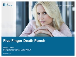 | 
Five Finger Death Punch 
Oliver Lemm 
Competence Center Leiter APEX 
Nürnberg, 20.11.2014  