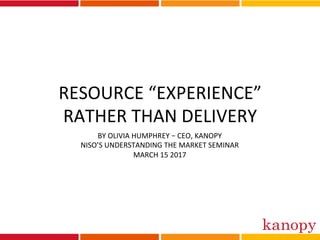 RESOURCE	“EXPERIENCE”	
RATHER	THAN	DELIVERY	
BY	OLIVIA	HUMPHREY	–	CEO,	KANOPY	
NISO’S	UNDERSTANDING	THE	MARKET	SEMINAR	
MARCH	15	2017	
 