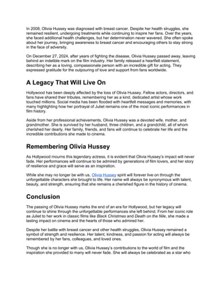 Olivia Hussey’s Tragic Passing at 73: Hollywood Remembers a Legend | DOCX