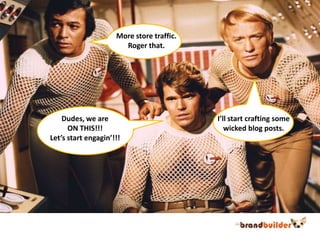 More store traffic.Roger that.Dudes, we are ON THIS!!!Let’s start engagin’!!!I’ll start crafting somewicked blog posts.