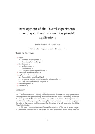 Development of the OCaml experimental macro system and research on possible applications