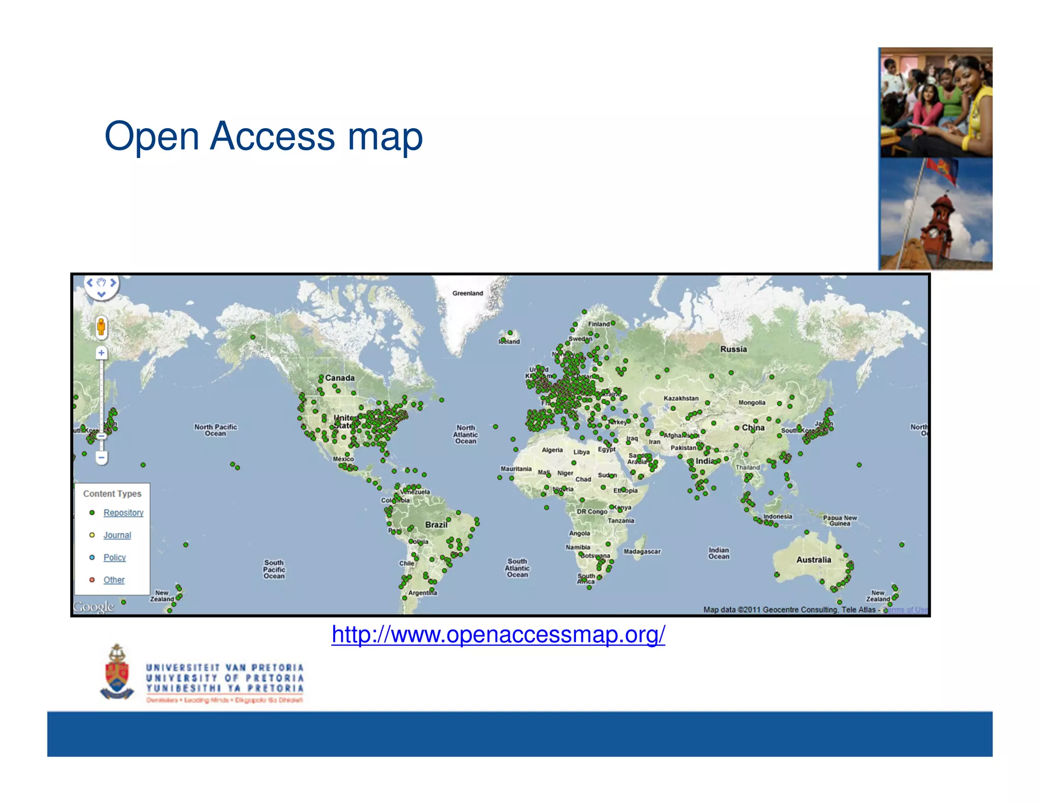 Open Access map




          http://www.openaccessmap.org/
 
