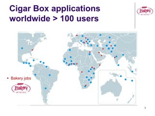 Cigar Box applications
worldwide > 100 users
3
Bakery jobs
 