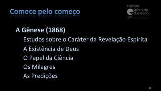 A Gênese (1868) Estudos sobre o Caráter da Revelação Espírita A Existência de Deus O Papel da Ciência  Os Milagres As Predições 