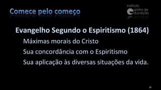 Evangelho Segundo o Espiritismo (1864) Máximas morais do Cristo Sua concordância com o Espiritismo  Sua aplicação às diversas situações da vida. 