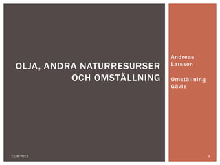 OLJA, ANDRA NATURRESURSER
OCH OMSTÄLLNING

12/8/2013

Andreas
Larsson

Omställning
Gävle

1

 
