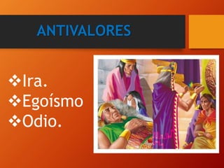 ANTIVALORES
Ira.
Egoísmo
Odio.
 