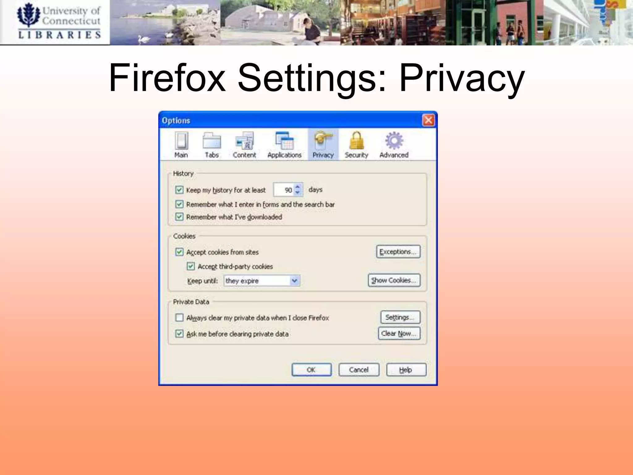 Firefox Settings: Privacy
 