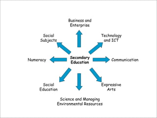 Communication Numeracy Social Subjects Science and Managing Environmental Resources Technology and ICT Business and Enterprise Expressive Arts Social Education Secondary Education 