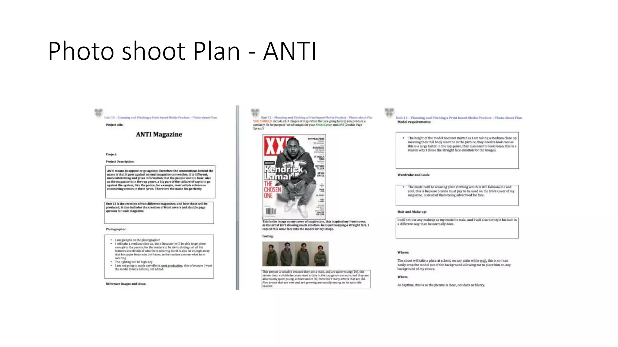 Photo shoot Plan - ANTI
 